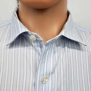 JOHNSTON & MURPHY Dress Shirt XL Contrast Flip Cuff Neck Blue White Striped L/S